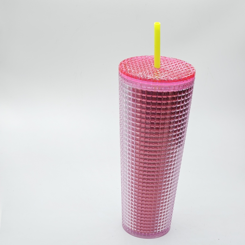 pink bubblegum grid 24 ounce venti tumbler with yellow straw ☆☆ new☆☆ - Picture 10 of 16
